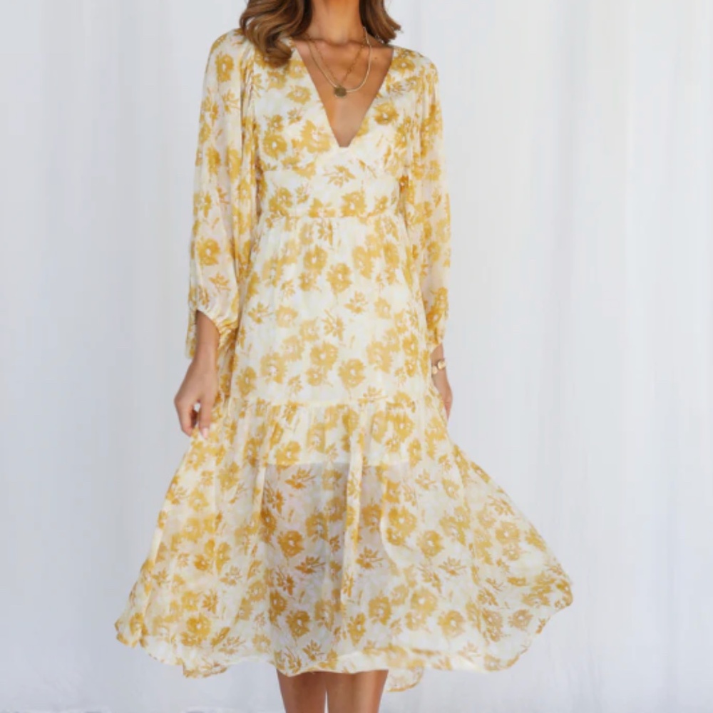 Glistening Days Midi Dress- Yellow (S) Never Worn